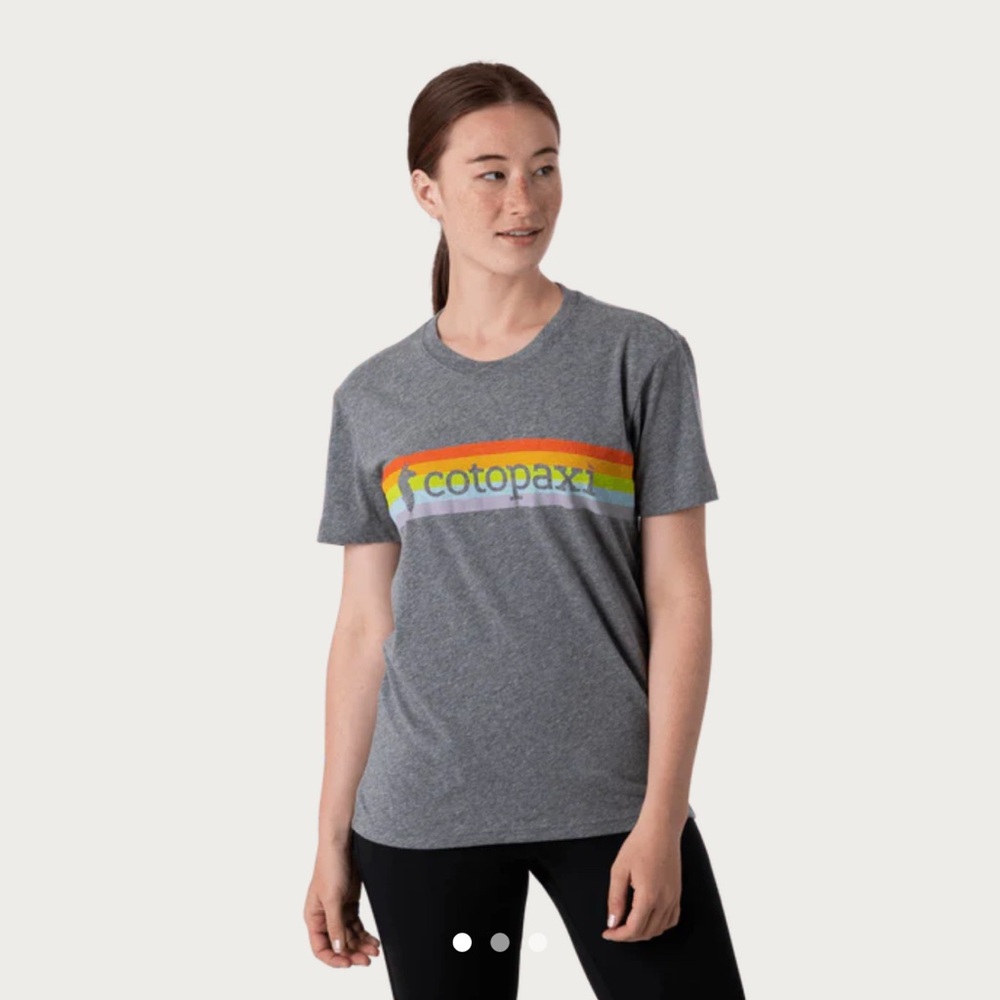 Cotopaxi Heather Gray Tee with Vibrant Stripe